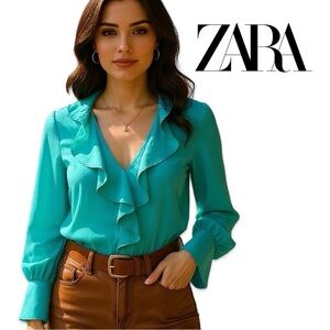 Deep Teal Peasant Ruffle Blouse